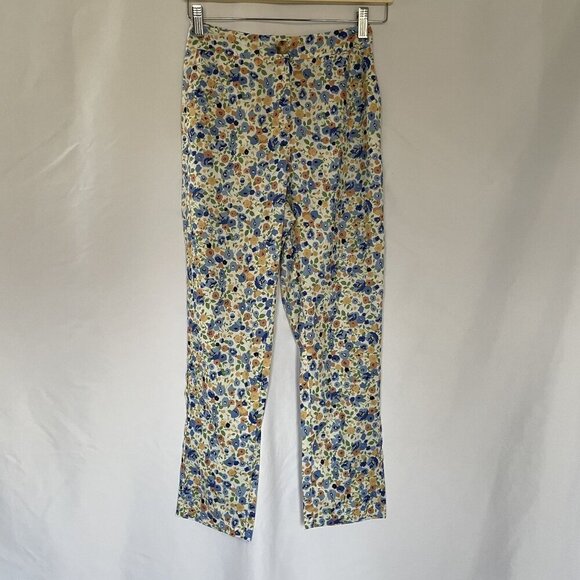 Princess Polly Blue & Orange Retro Floral Print High-Waisted Pants Size 4 stunni